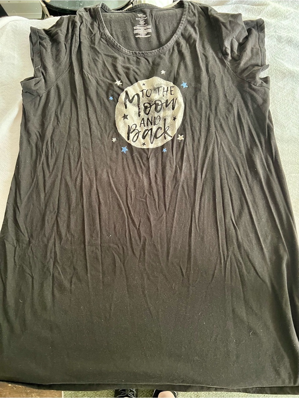 Graphic Moon Tee - "To The Moon And Back" - Black with Silver & Blue Stars